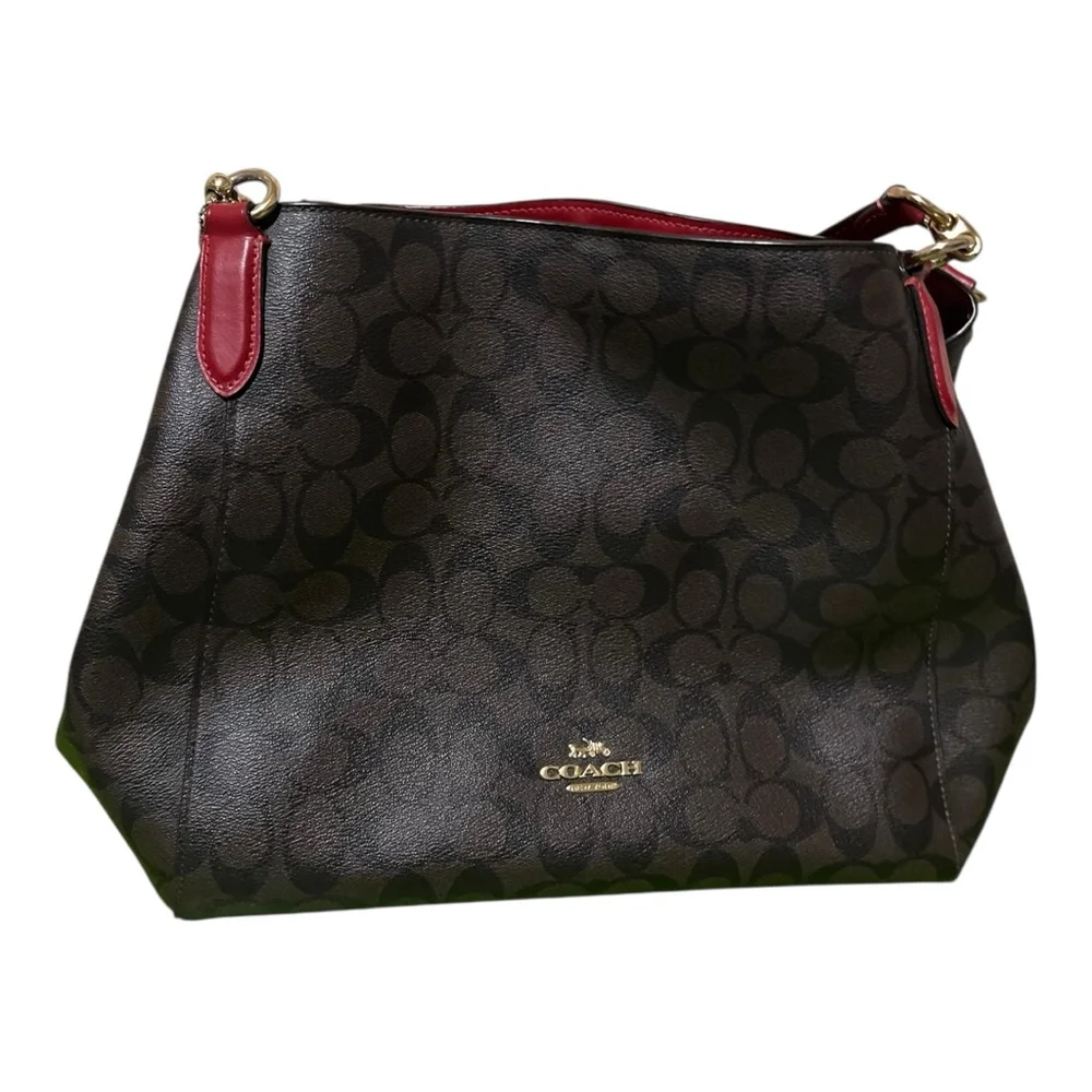 Women's Coach Brown Monogram Red Trim Shoulder Bag One Size